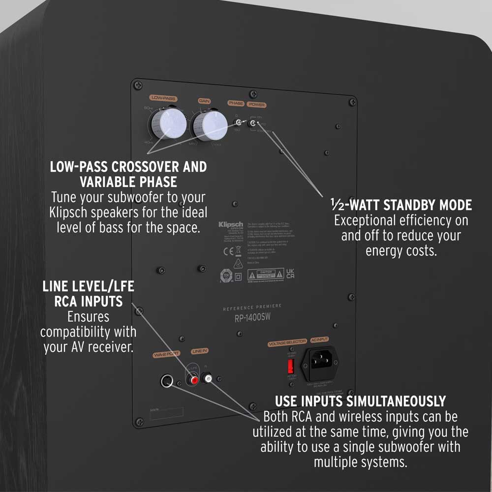 Klipsch subwoofer 2024 gain settings